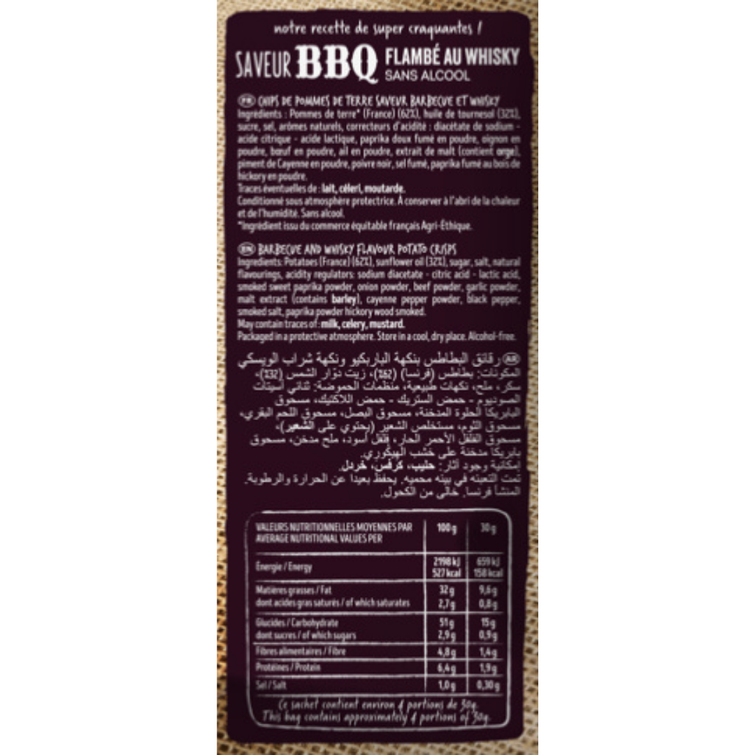 Wavy BBQ & Whisky Crisps 125g – Smoky & Intense Flavor – No Additives – Bret’s