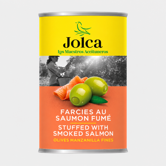 Manzanilla Green Olives Stuffed with Smoked Salmon 300g – Jolca | Spanish Tapas