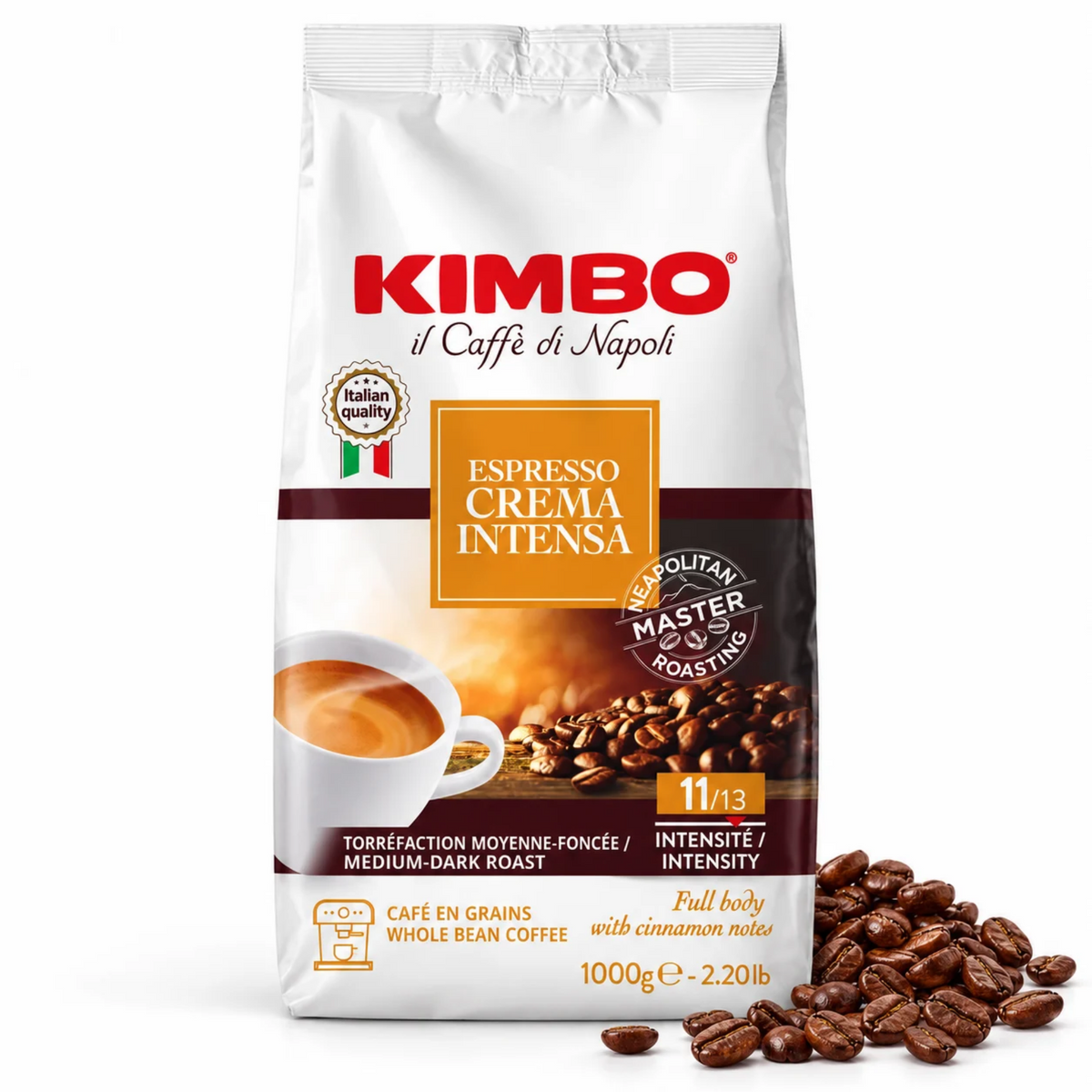 Espresso Crema Intense Whole Bean Coffee 1 kg – Kimbo | The Spicy Power of a Full-Bodied Italian Coffee