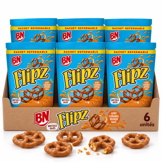 Salted Caramel Flavored Covered Pretzels 6 x 90 g BN – Sweet, Salty, Crunchy | Flipz – Case of 6