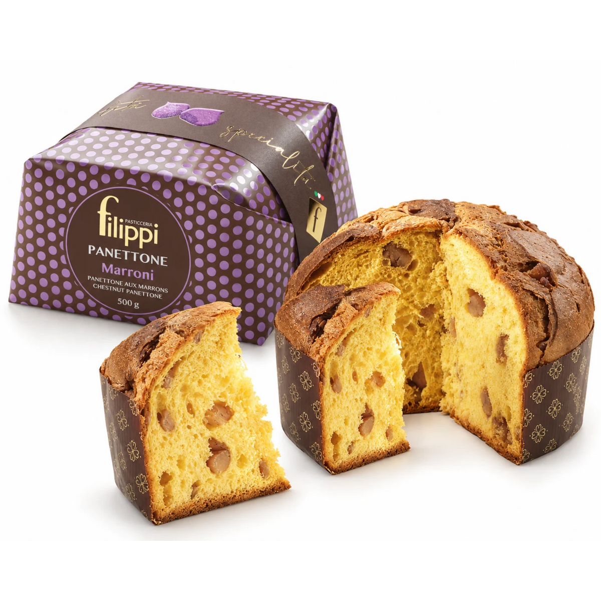 Panettone aux Marrons Confits 500 g Filippi – Gâteau de Noël Artisanal Italien, Marrons Confits Coupés à la Main et Vanille Bourbon | Pasticceria Filippi