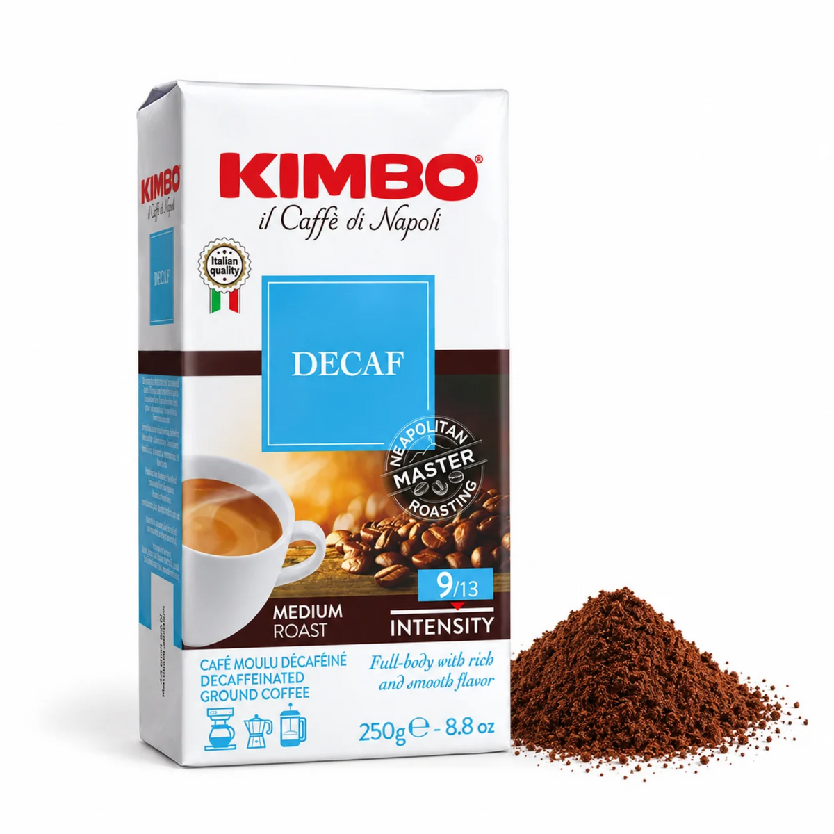 Kimbo Espresso Decaffeinated Ground Coffee 250 g – Intensity 9/13 | Italian Decaffeinated Coffee