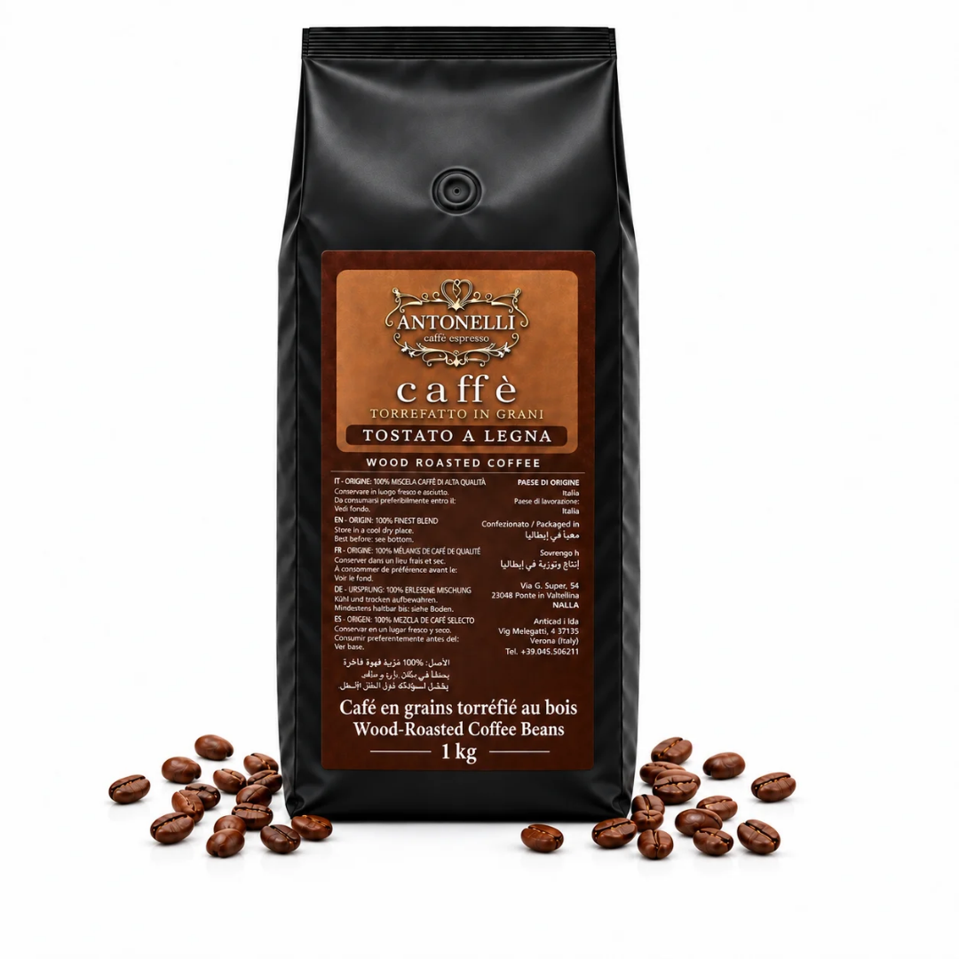 Café en Grains Torréfié au Feu de Bois 1kg – Le Rituel Authentique de l'Espresso Italien – Antonelli