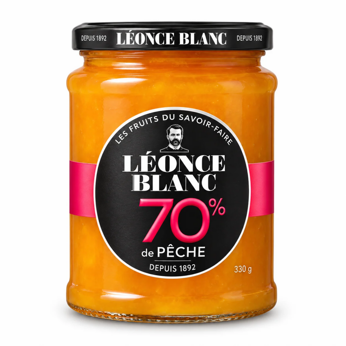 Confiture de Pêches 70% 330g – Riche en Fruit, Moins de Sucre – Léonce Blanc