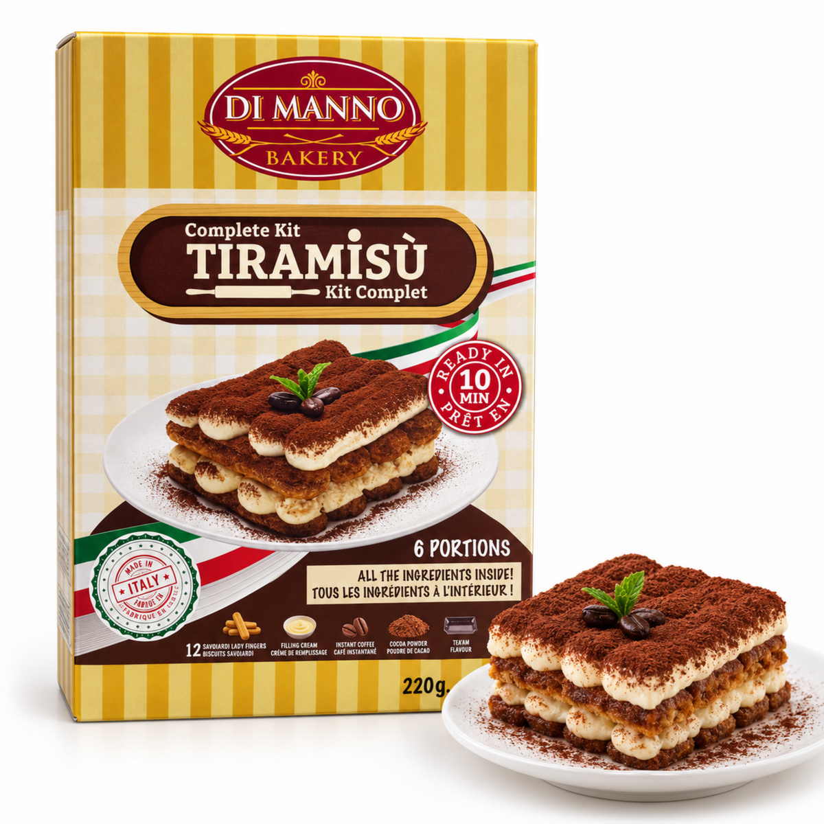 Di Manno Complete Tiramisu Kit 220g – Italian Dessert Ready in 10 Minutes, 6 Servings