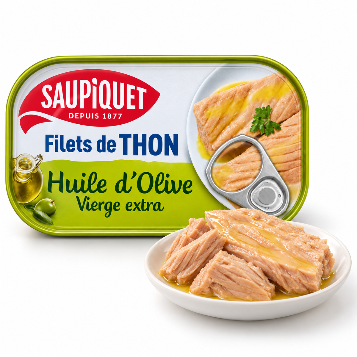 Filets de Thon à l'Huile d'Olive Vierge Extra 115 g Saupiquet – Découpés et Emboîtés à la Main
