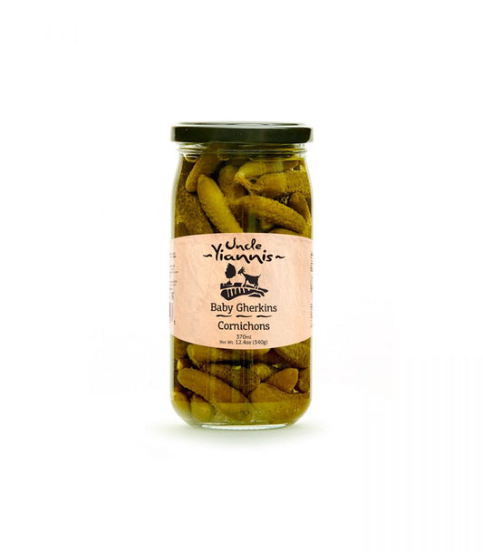 Uncle Yiannis Bébé Cornichons 370ml – Baby Gherkins Grecs