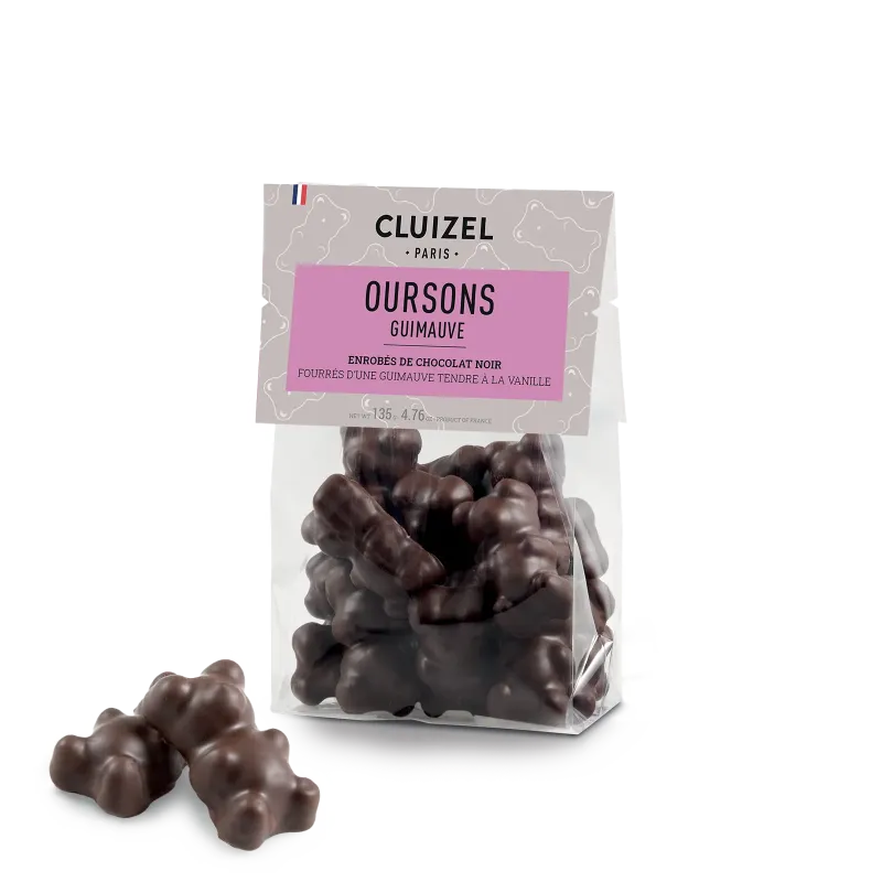 SACHET OURSONS GUIMAUVE NOIR 135G – CLUIZEL