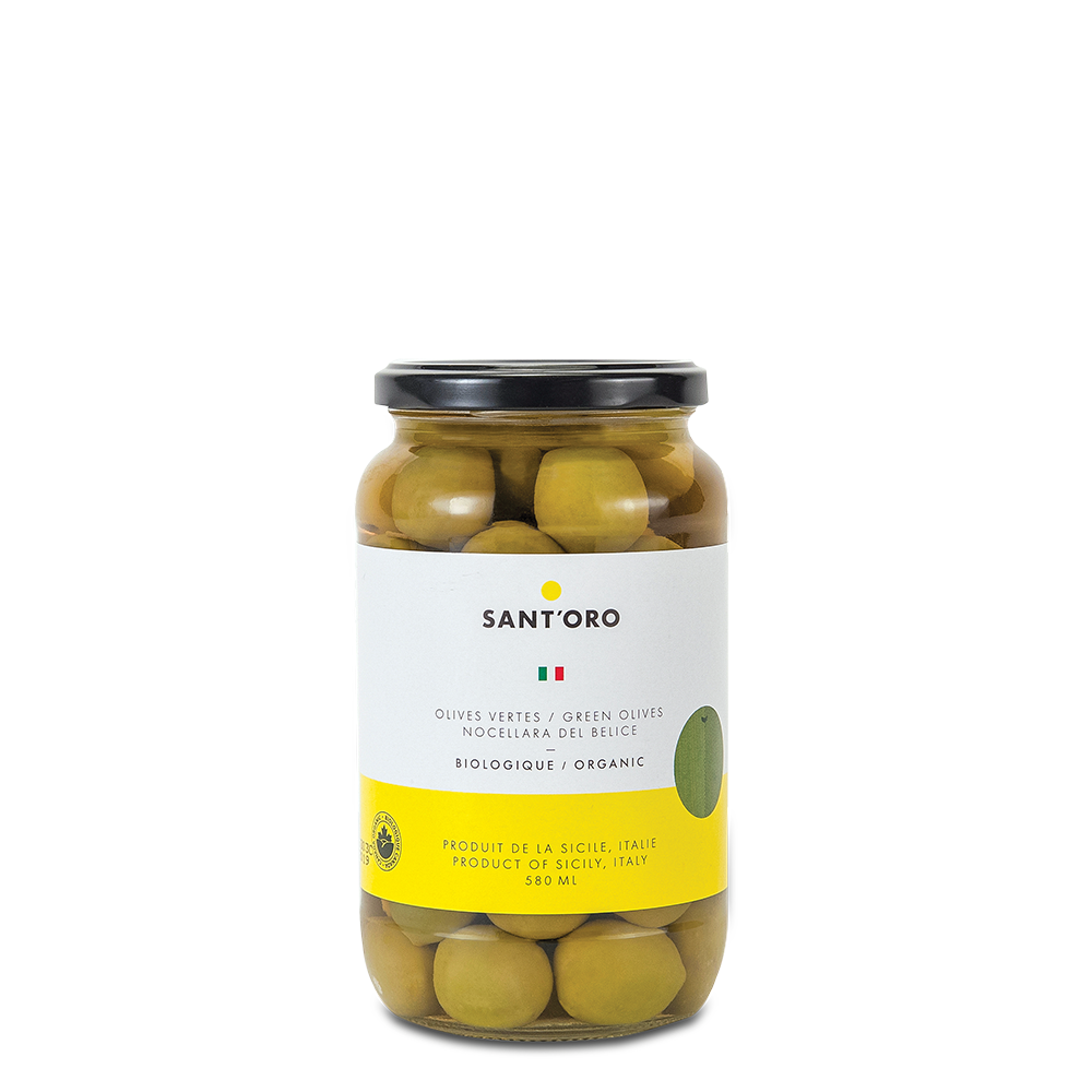 Organic Nocellara del Belice green olives 580ml