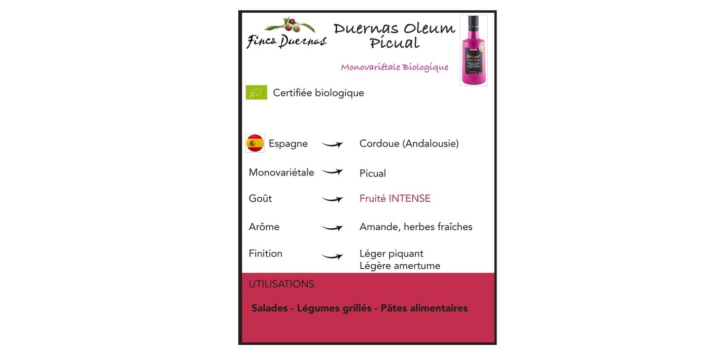 HUILE D'OLIVE DUERNAS BIO PICUAL 500ML (ROSE)